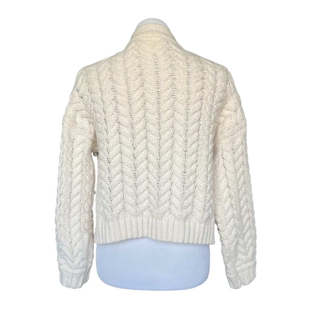 Anthropologie Maeve Embellished Cardigan One Size Cream Pearls - Picture 6 of 14